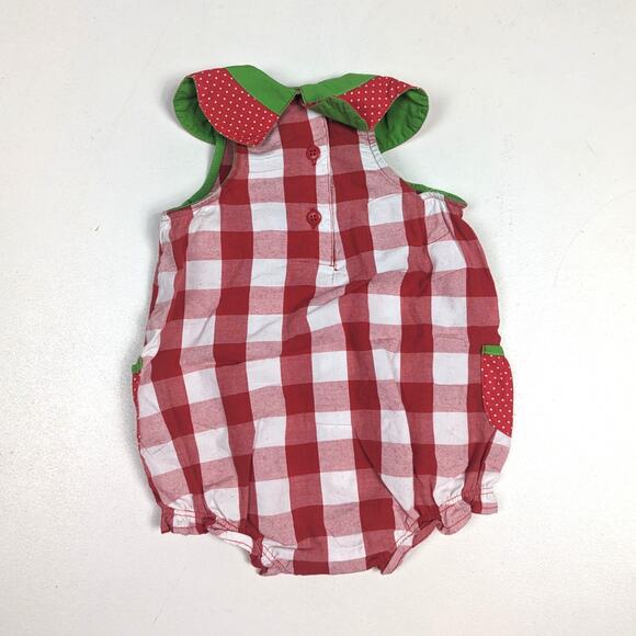 Vtg Okie Dokie Bubble Romper Sz 3-6m Watermelon Red Gingham Fruit Summer - Picture 4 of 7